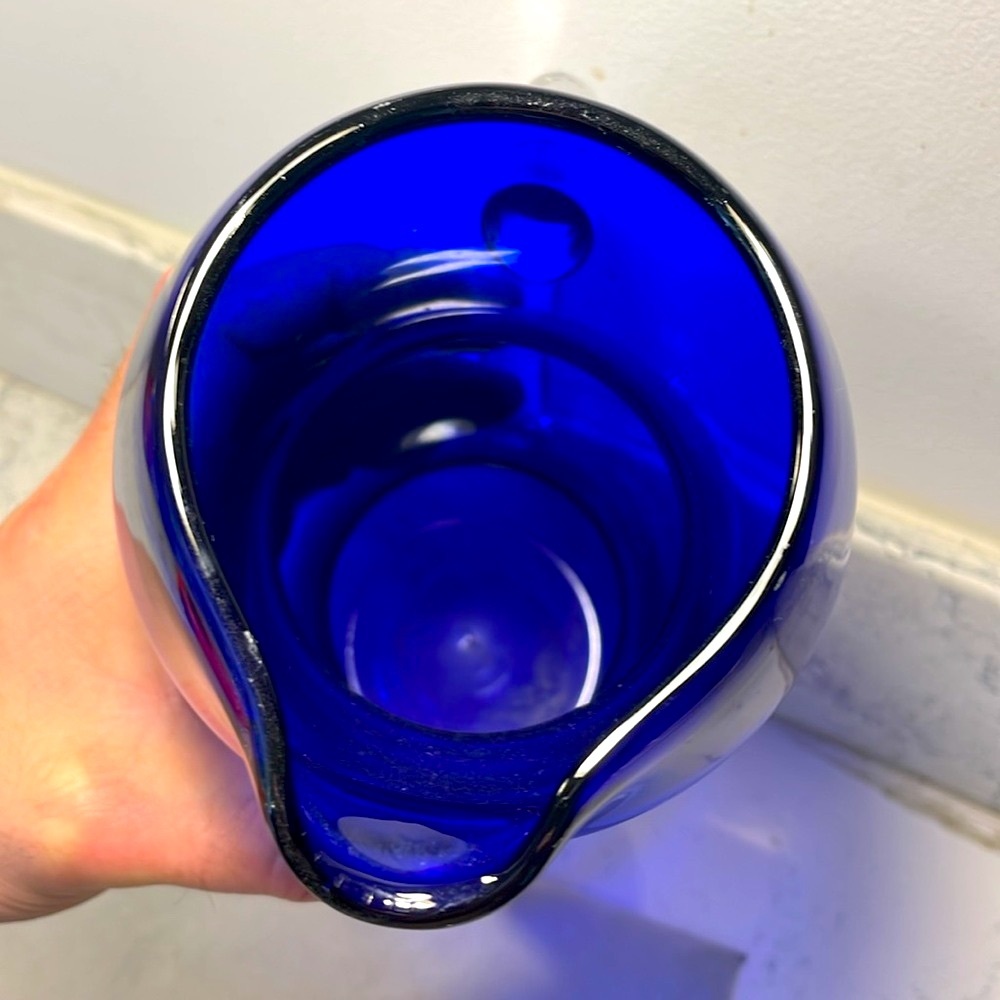 Vintage Cobalt Blue Art Deco Bubble Pitcher Louie Glass Co. Excellent Condition - Picture 6 of 14